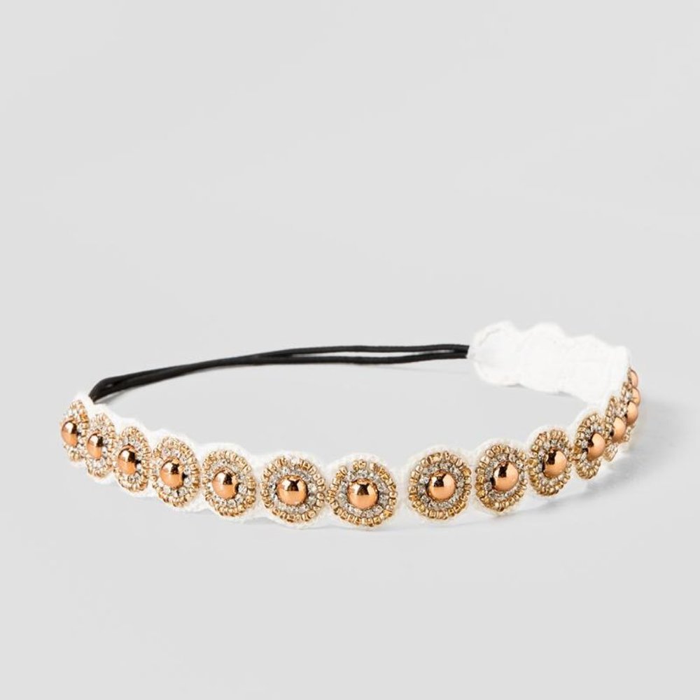Francesca's Keegan Beaded Headband | Ivory/Bronze
